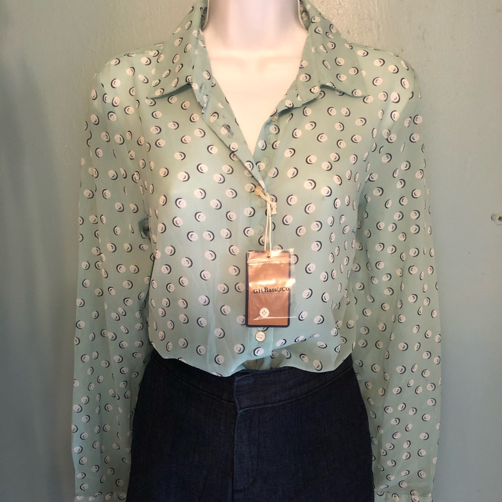 GH Bass, Semi-Sheer, Pale Green Blouse, Sz M, NWT